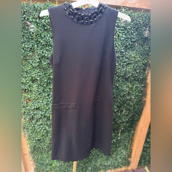 Michael Kors Black Midi Dress with Jeweled Neckline Size Medium - Picture 4 of 12